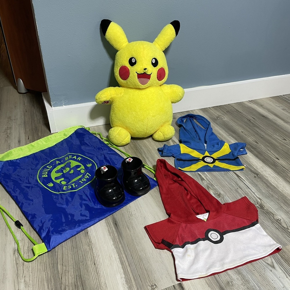 Pikachu Pokémon Build a Bear 18" Plush Stuffed Animal Lot Shoes 2 Shirts Bag Lot